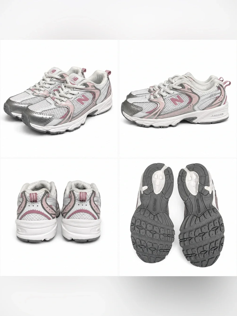 ❌❌❌New Balance Kids Silver and Pink Mesh Sneakers